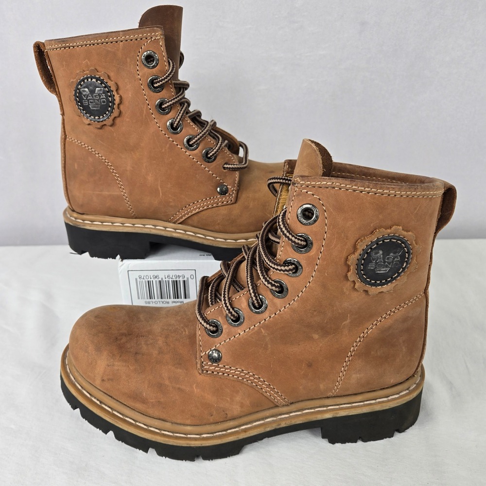 Vagabond Brown Leather Lace Up Combat Lug Sole Boots Womens 6.5 Utility Tan